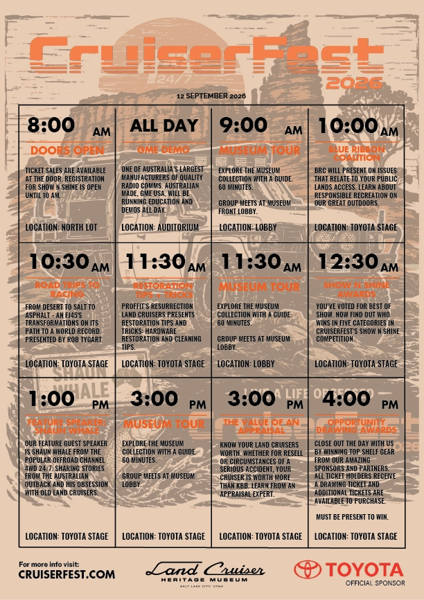CruiserFest 2026 event schedule poster, Saturday September 12